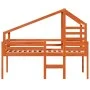 High bed with solid pine wood roof in brown wax 80x200 cm by , Beds and slatted bases - Ref: Foro24-3281976, Price: 231,06 €,...