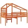 High bed with solid pine wood roof in brown wax 80x200 cm by , Beds and slatted bases - Ref: Foro24-3281976, Price: 231,06 €,...