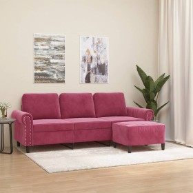 3-seater sofa with red velvet ottoman 180 cm by , Sofas - Ref: Foro24-3201219, Price: 343,25 €, Discount: %