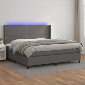 Boxspring-Bett, Matratze und LED-Kunstleder in Grau, 200x200 cm. von , Betten und Lattenroste - Ref: Foro24-3139347, Preis: 7...