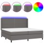 Box spring bed with mattress and LED lights, gray synthetic leather, 200x200 cm. by , Beds and slatted bases - Ref: Foro24-31...