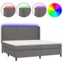 Box spring bed with mattress and LED lights, gray synthetic leather, 200x200 cm. by , Beds and slatted bases - Ref: Foro24-31...
