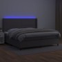 Box spring bed with mattress and LED lights, gray synthetic leather, 200x200 cm. by , Beds and slatted bases - Ref: Foro24-31...