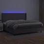 Box spring bed with mattress and LED lights, gray synthetic leather, 200x200 cm. by , Beds and slatted bases - Ref: Foro24-31...