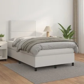 Box spring bed with white synthetic leather mattress 120x200 cm by , Beds and slatted bases - Ref: Foro24-3142774, Price: 403...