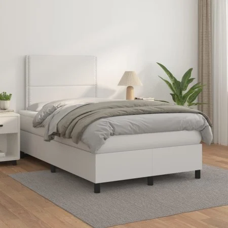Box spring bed with white synthetic leather mattress 120x200 cm by , Beds and slatted bases - Ref: Foro24-3142774, Price: 403...
