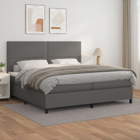 Box spring bed with gray synthetic leather mattress 200x200 cm by , Beds and slatted bases - Ref: Foro24-3142807, Price: 695,...