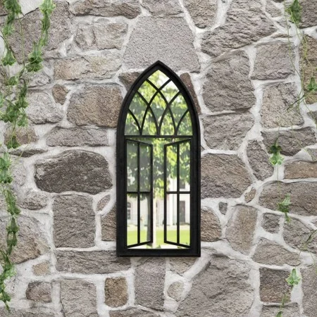 Black iron garden mirror for outdoor use 70x30 cm by , Mirrors - Ref: Foro24-318364, Price: 84,00 €, Discount: %