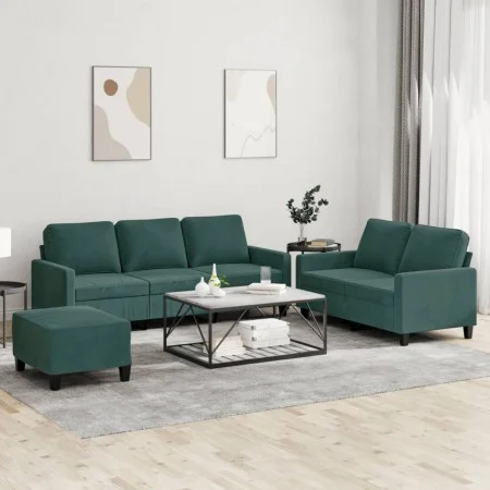 Set of sofas with 3 dark green velvet cushions by , Sofas - Ref: Foro24-3201528, Price: 535,38 €, Discount: %