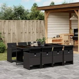 9-teiliges Garten-Esszimmerset und Kissen synthetisches Rattan schwarz von , Gartensets - Ref: Foro24-3210559, Preis: 692,24 ...