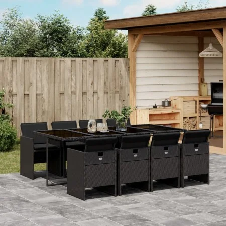 Set de comedor de jardín 9 pzas y cojines ratán sintético negro de , Conjuntos de jardín - Ref: Foro24-3210559, Precio: 687,8...