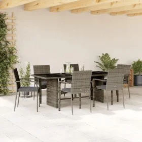 Garden dining set 7 pieces and gray synthetic rattan cushions by , Garden sets - Ref: Foro24-3213496, Price: 520,87 €, Discou...