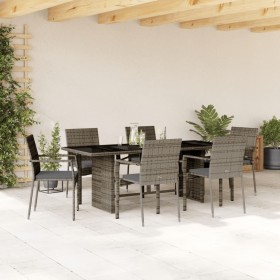 Garten-Essgruppe, 7-teilig, mit grauen Polstern aus synthetischem Rattan. von , Gartensets - Ref: Foro24-3213496, Preis: 520,...