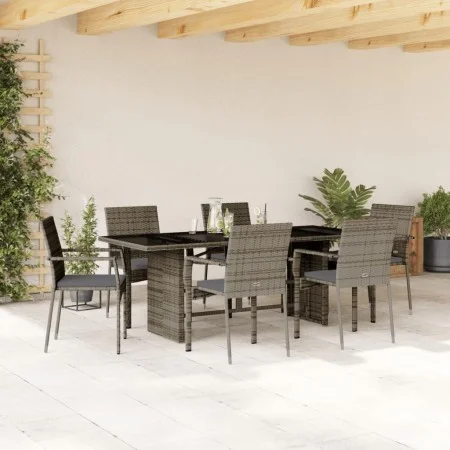 Garden dining set 7 pieces and gray synthetic rattan cushions by , Garden sets - Ref: Foro24-3213496, Price: 520,87 €, Discou...