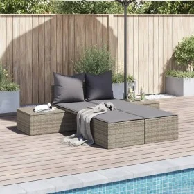 Double sun lounger with gray synthetic rattan cushions by , Loungers - Ref: Foro24-368391, Price: 266,22 €, Discount: %