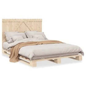 Solid pine wood bed frame with headboard 140x200 cm by , Beds and slatted bases - Ref: Foro24-3281552, Price: 195,15 €, Disco...