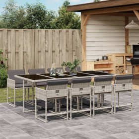 Garden dining set 9 pieces with light gray synthetic rattan cushions by , Garden sets - Ref: Foro24-3278050, Price: 535,24 €,...
