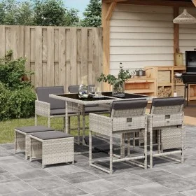 Garden dining set 9 pieces with light gray synthetic rattan cushions by , Garden sets - Ref: Foro24-3278086, Price: 458,13 €,...
