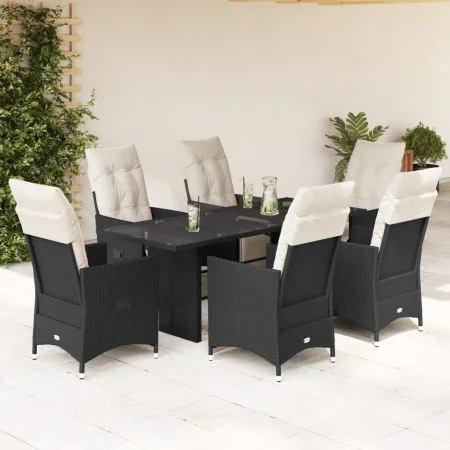 Set de comedor de jardín 7 pzas y cojines ratán sintético negro by , Garden sets - Ref: Foro24-3276869, Price: 811,47 €, Disc...