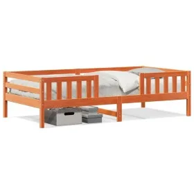 Solid pine wood bed frame in brown wax finish 75x190 cm by , Beds and slatted bases - Ref: Foro24-846984, Price: 98,14 €, Dis...
