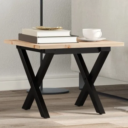 Mesa de centro marco X madera maciza pino y acero 50x50x35 cm by , Kitchen and dining tables - Ref: Foro24-3282681, Price: 58...