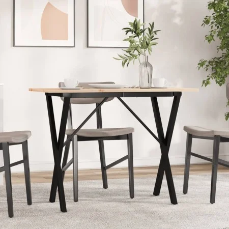 Mesa de comedor marco X madera maciza pino y acero 100x50x75cm de , Mesas de cocina y de comedor - Ref: Foro24-3282697, Preci...