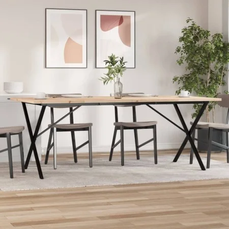Mesa de comedor marco X madera maciza pino acero 200x100x75,5cm by , Kitchen and dining tables - Ref: Foro24-3282767, Price: ...