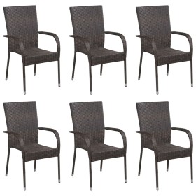Stapelbare Gartenstühle 6 Einheiten synthetisches Rattan braun von vidaXL, Gartenstühle - Ref: Foro24-310086, Preis: 273,38 €...