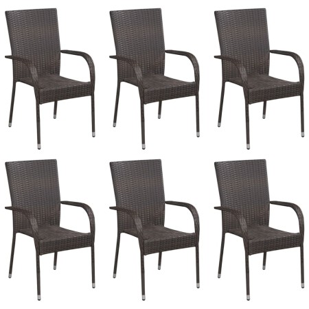 Stackable garden chairs, 6 units, synthetic brown rattan by vidaXL, Garden chairs - Ref: Foro24-310086, Price: 273,38 €, Disc...