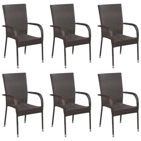 Stapelbare Gartenstühle 6 Einheiten synthetisches Rattan braun von vidaXL, Gartenstühle - Ref: Foro24-310086, Preis: 270,58 €...