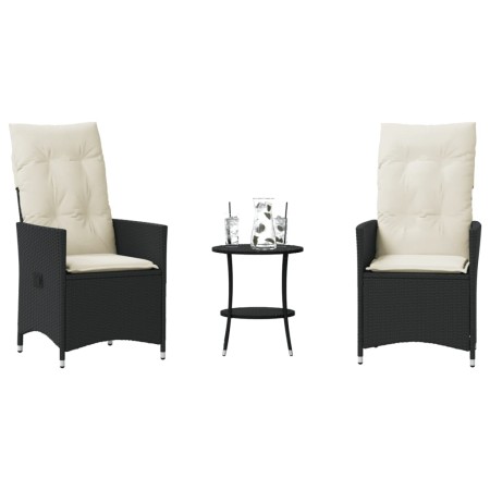 Kleiner Tisch und Stühle mit 3-teiligen schwarzen Kunststoff-Rattan-Kissen. von , Gartensets - Ref: Foro24-365652, Preis: 208...
