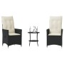 Kleiner Tisch und Stühle mit 3-teiligen schwarzen Kunststoff-Rattan-Kissen. von , Gartensets - Ref: Foro24-365652, Preis: 208...