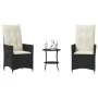Mesita y sillas con cojines 3 piezas ratán sintético negro by , Garden sets - Ref: Foro24-365652, Price: 248,11 €, Discount: %