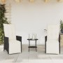 Kleiner Tisch und Stühle mit 3-teiligen schwarzen Kunststoff-Rattan-Kissen. von , Gartensets - Ref: Foro24-365673, Preis: 226...