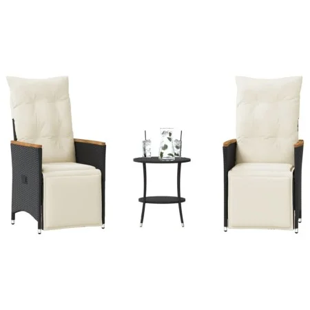 Mesita y sillas con cojines 3 piezas ratán sintético negro by , Garden sets - Ref: Foro24-365678, Price: 278,78 €, Discount: %