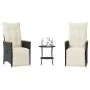 Mesita y sillas con cojines 3 piezas ratán sintético negro by , Garden sets - Ref: Foro24-365678, Price: 278,78 €, Discount: %