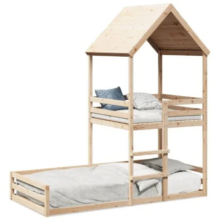 Cama con techo madera maciza de pino 90x200 cm de , Camas y somieres - Ref: Foro24-3282390, Precio: 330,32 €, Descuento: %