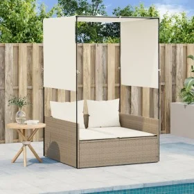 Tumbona doble con techo y cortinas ratán sintético beige by , Loungers - Ref: Foro24-4002759, Price: 229,68 €, Discount: %