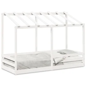 Cama infantil con techo madera maciza pino blanca 90x190 cm de , Camas y somieres - Ref: Foro24-847007, Precio: 127,55 €, Des...