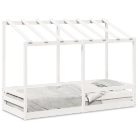 Kinderbett mit massivem Dach aus weißem Kiefernholz 90x190 cm. von , Betten und Lattenroste - Ref: Foro24-847007, Preis: 128,...