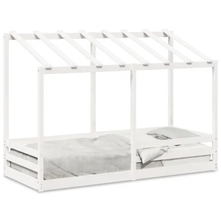 Kinderbett mit massivem Dach aus weißem Kiefernholz 90x190 cm. von , Betten und Lattenroste - Ref: Foro24-847007, Preis: 127,...