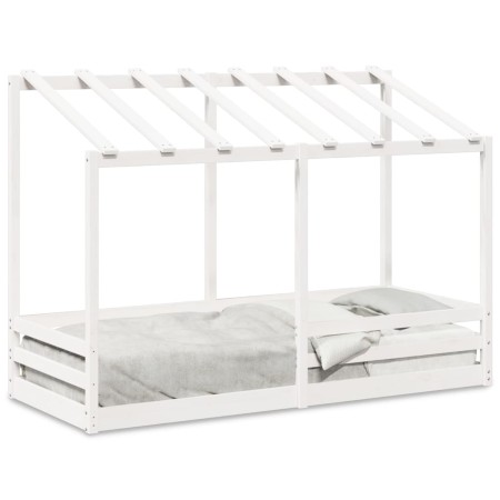 Kinderbett mit massivem Dach aus weißem Kiefernholz 90x190 cm. von , Betten und Lattenroste - Ref: Foro24-847007, Preis: 128,...