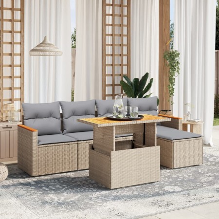 Garden sofa set with 6-piece synthetic rattan beige cushions by , Garden sets - Ref: Foro24-3276034, Price: 385,35 €, Discoun...