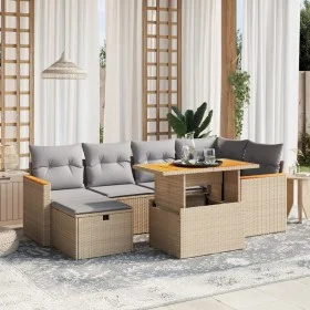 Set of 7-piece garden sofas and beige synthetic rattan cushions by , Garden sets - Ref: Foro24-3276041, Price: 461,74 €, Disc...