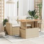 PE rattan and beige acacia wood garden table 100x55x73 cm by , Garden tables - Ref: Foro24-366065, Price: 91,80 €, Discount: %