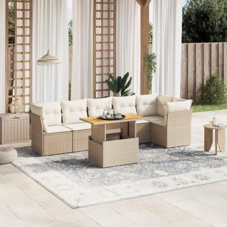 Set of 7-piece garden sofas and beige synthetic rattan cushions by , Garden sets - Ref: Foro24-3270841, Price: 491,36 €, Disc...