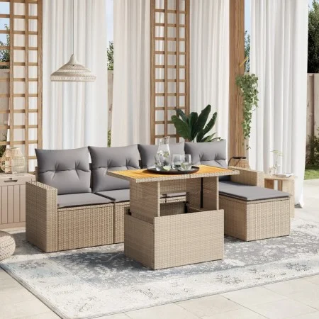 Garden sofa set with 6-piece synthetic rattan beige cushions by , Garden sets - Ref: Foro24-3271290, Price: 390,13 €, Discoun...