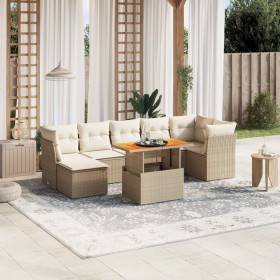 Juego de sofás de jardín con cojines beige 8 pzas ratán PE