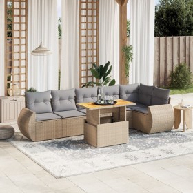 Set sofás de jardín 7 piezas y cojines ratán sintético beige de , Conjuntos de jardín - Ref: Foro24-3272207, Precio: 494,12 €...