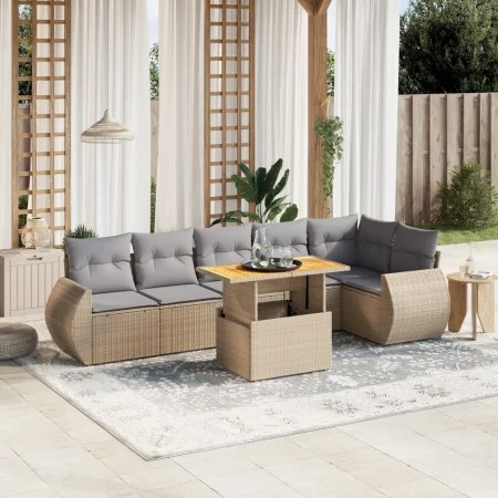 Set sofás de jardín 7 piezas y cojines ratán sintético beige de , Conjuntos de jardín - Ref: Foro24-3272207, Precio: 513,96 €...